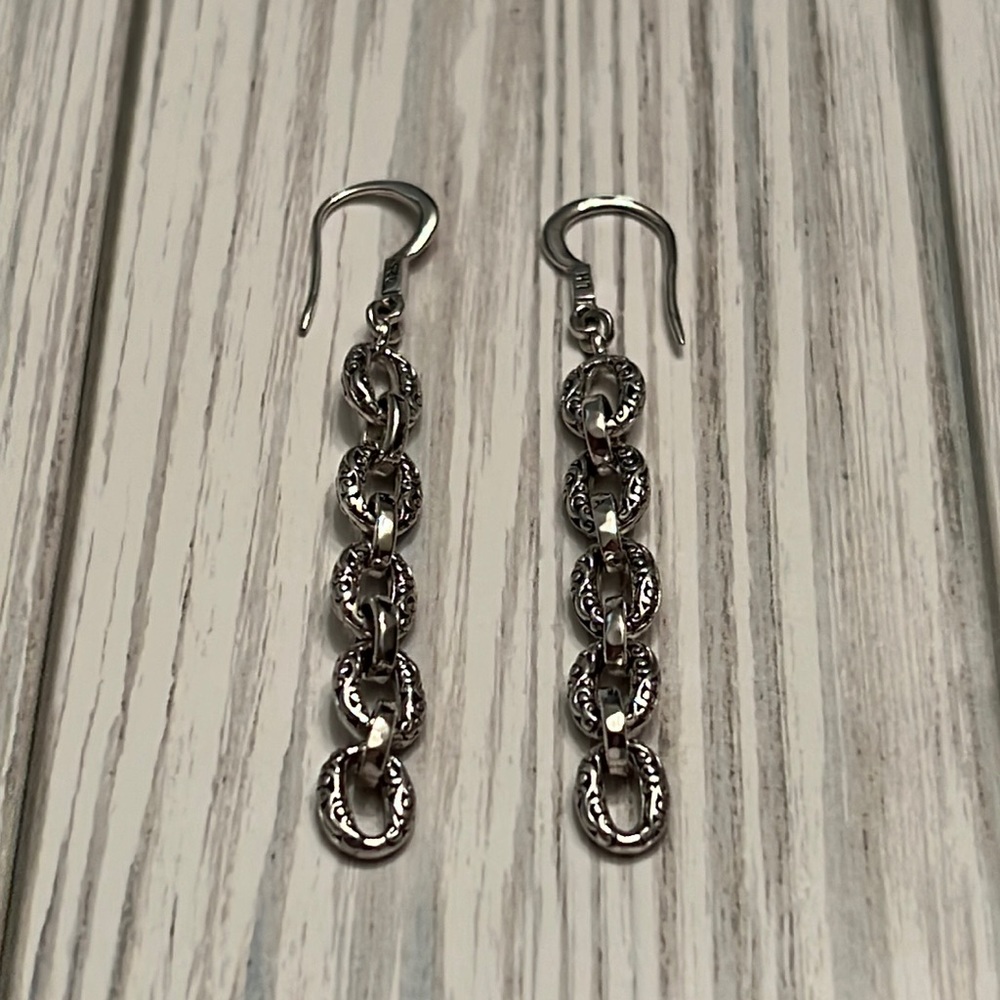 Lois Hill Sterling Silver Scroll Baby Oval Drop Earrings